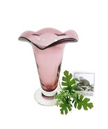 Vtg Amethyst Hand-Blown Glass Trumpet Vase - Ruffled Rim-Stemmed Base Ho... - $789.35 MXN