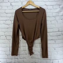 Nasty Gal Collection Bodysuit Womens Sz 12 Brown Vintage Ribbed Long Sleeves - $14.84