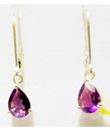 PURPLE AMETHYST PEAR SOLITAIRE DANGLE LEVERBACK EARRINGS, 925 SILVER, 1.... - $41.15 CAD
