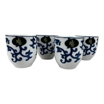 RALPH LAUREN Mandarin Blue White Porcelain Cup Set Of 4 Yellow Flowers I... - $224.40