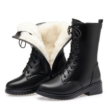 Fashion Women Winter Snow Boots Genuine Leather Thick Heel Warm Mid Calf Boots W - £99.41 GBP