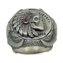 Skull Indian Liberty Hobo Buffalo Biker Sterling Silver 925 Men's Ring - $148.80