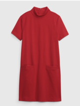 New Gap Kids Girl Red Ponte Mock Neck Short Sleeve Cotton Shift Dress 6 ... - $24.74