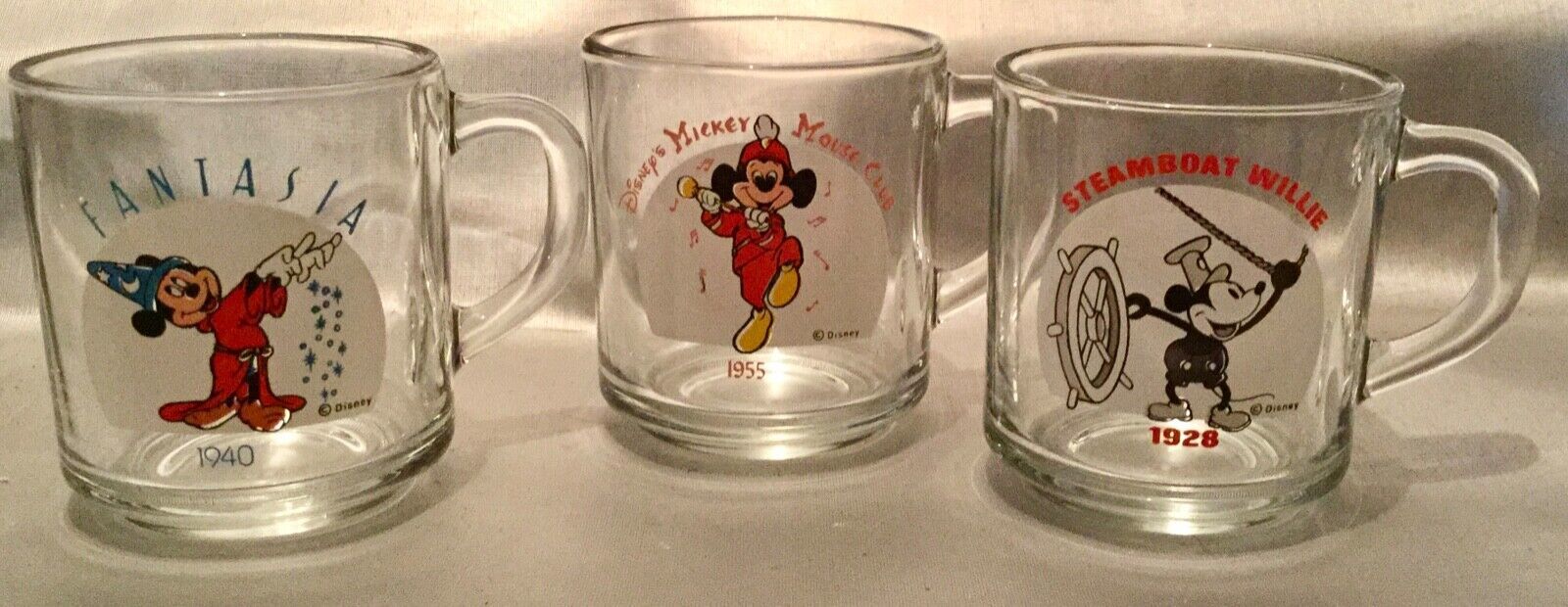 Primary image for Disney MICKEY THROUGH THE YEARS Glass Mugs Set of 3 ~ Vintage 1990's Collectible