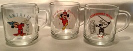 Disney Mickey Through The Years Glass Mugs Set Of 3 ~ Vintage 1990&#39;s Collectible - £20.62 GBP