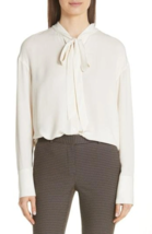 THEORY Womens Blouse Weekender Tie Neck Solid Ivory Size M I0702504 - £83.69 GBP