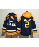 Men&#39;s Utah Jazz #2 Collin Sexton Navy Yellow Lace-Up Pullover Hoodie - €64,81 EUR