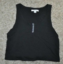 Womens Crop Top Adam Levine Sleeveless Henley Black Tank Top Shirt-sz L - $5.94