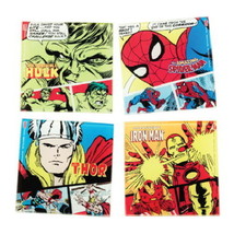 Marvel Comic Book Characters Art Images 4 Piece Set of Glass Coasters NE... - £7.00 GBP