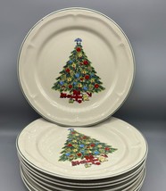 4 Pc Set Stoneware Christmas Tree Dinner Plate Festive Holiday Decor 10.5&quot; - $461.15 MXN