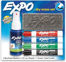 EXPO Low Odor Dry Erase Marker Set with White Board Eraser and Cleaner - $12.87