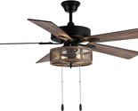 52&quot; L X 52&quot; W - Rustic Metal Caged Ceiling Fan - Ceiling Fans With Lights - - £163.58 GBP