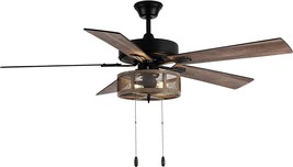 52&quot; L X 52&quot; W - Rustic Metal Caged Ceiling Fan - Ceiling Fans With Lights - - £162.96 GBP