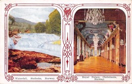STALHEIM NORWAY WATERFALL &amp; CHRISTIANIA ROYAL PALACE~DECO BORDER POSTCAR... - £6.88 GBP