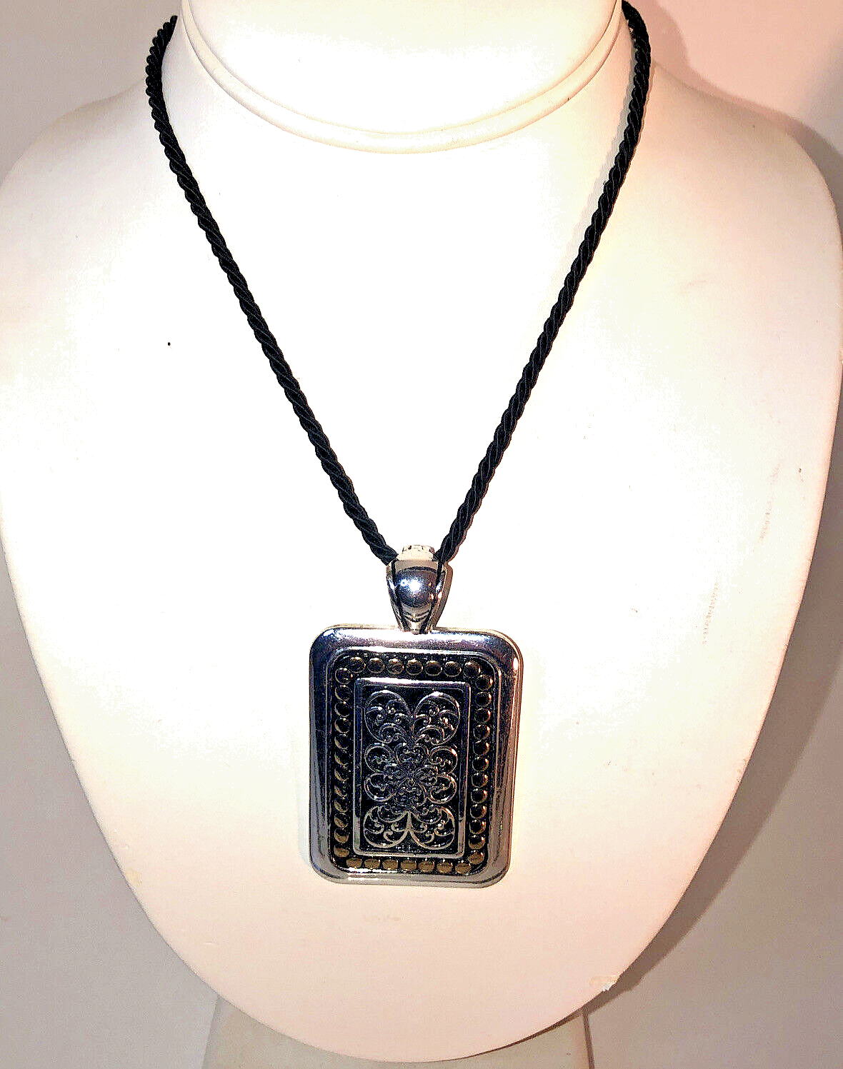 Primary image for Lia Sophia Silver Raised Scrolling  Pendant Necklace On Chain and Leather Cords