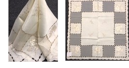 33&quot; Square Polyester Fabric Embroidery Tablecloth Beige Side Coffee Tabl... - $30.99