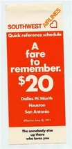 Southwest Airlines June 18, 1971 Schedule Houston Dallas San Antonio - £776.93 GBP