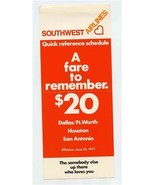 Southwest Airlines June 18, 1971 Schedule Houston Dallas San Antonio - £777.48 GBP