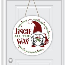 Christmas &quot;Jingle All The Way&quot; Round House or Door Hanger, Wooden Greeti... - £15.79 GBP