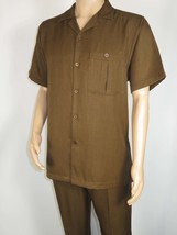Men 2pc Walking Leisure Suit Short Sleeves By DREAMS 256-22 Solid Caramel image 2