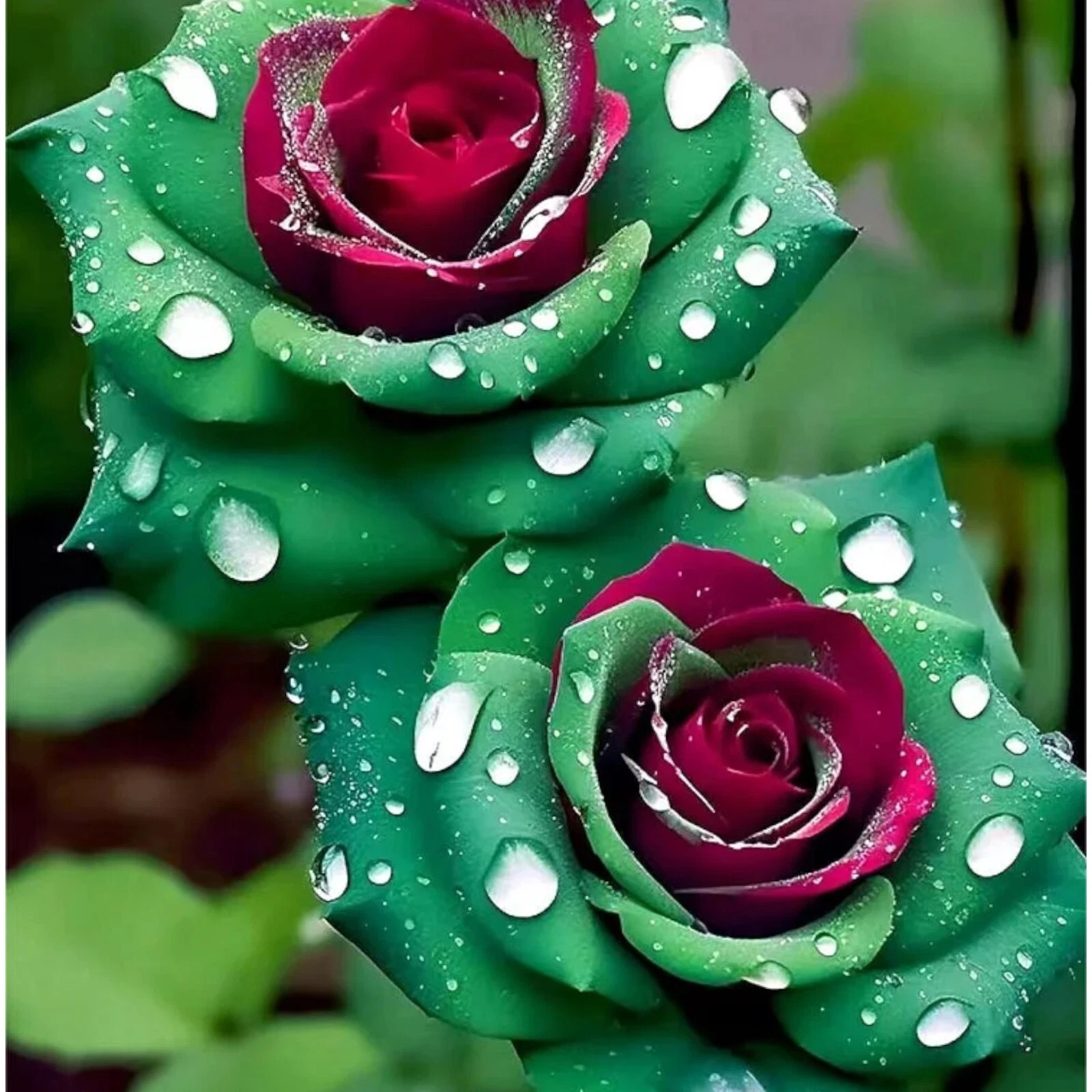 20pcs Ruby Green Twin Roses - Captivating Contrasts for Your Garden - $9.63