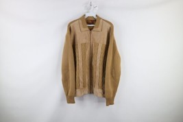 Vintage 70s Streetwear Mens XL Suede Leather Cable Knit Sweater Jacket B... - £77.86 GBP