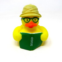 Reading Adventure Rubber Duck 2&quot; Green Book Pith Helmet Glasses Squirter - £6.68 GBP