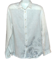 Elie Tahari Men&#39;s Light Beige Striped Linen Button Up Shirt Size L - £40.37 GBP