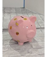 Large Ceramic Pink with Gold Polka Dots Piggy Bank w/ Stopper 7&quot; x 6&quot; - $33.94 CAD