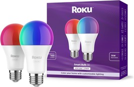 Roku Smart Light Bulbs (Color, 2-Pack) - Dimmable A19 Color Lightbulbs With - £23.97 GBP