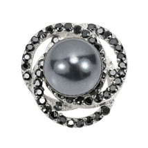Mystical Orbits Cubic Zirconia Black Faux Pearl Center Sterling Silver Pendant - £17.68 GBP