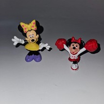 2 Disney Minnie Mouse Figure Toy Lot Cheerleader Yellow Dress Ice Cream Cone Bow - £11.82 GBP