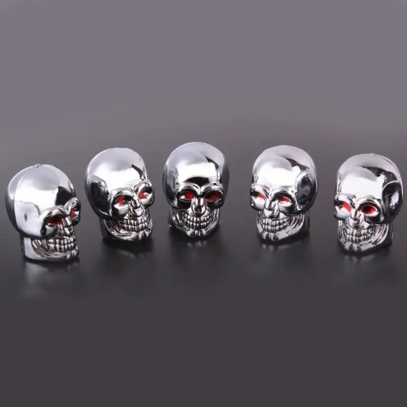 Skull Tyre Tire Wheel Valve Stem Caps - Chrome Skull Shape for Car, Bike, Moto - £10.32 GBP