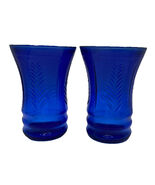Vintage Cobalt Blue Glass Small Tumblers with Leaf Pattern Set of 2 - €16,30 EUR