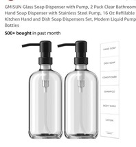 GMISUN Glass Soap Dispenser with Pump, 2 2 Pack, Clear Bottle + Black Pump - $24.63
