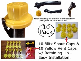 20pcs Total New Combo Pk 10 Blitz Yellow Spout Caps +10 Yellow Gas Can Vent Caps - £18.93 GBP