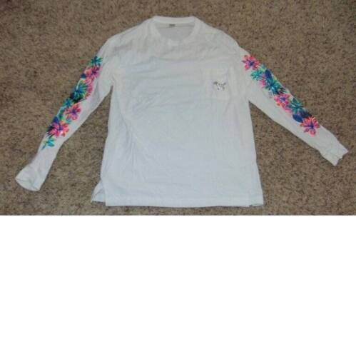 Primary image for Womens Shirt Victoria's Secret PINK Long Sleeve White Sequin Crew Top-size M