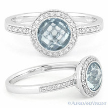 1.96 ct Blue Topaz Gem Diamond Pave Engagement Ring 14k White Gold Halo Setting - £464.65 GBP