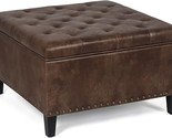 Large Square Storage Ottoman Bench, Pu Leather Tufted Upholstered Coffee... - $444.99