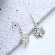 925 Sterling Silver Snowflake Crystal Drop Dangle Hook Earrings Women Xmas Gift - £49.23 GBP