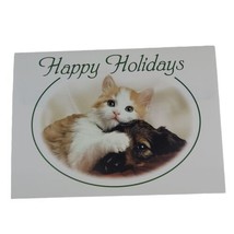 Animal Lover Christmas Greeting Card Cat Laying On Dog Kitten Puppy Made... - £3.95 GBP