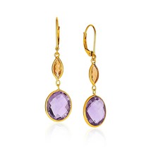 14k Yellow Gold 1.57in Long Eye-Catching Amethyst and Citrine Drop Earrings - £420.33 GBP