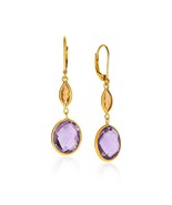 14k Yellow Gold 1.57in Long Eye-Catching Amethyst and Citrine Drop Earrings - $729.28 CAD