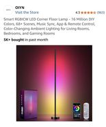 Corner Lamp, Led Floor Lamp, RGB Ambient Lighting, Smart Modern - $34.58 CAD