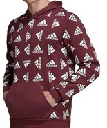 Adidas All Over Logo Fleece Hoodie Men&#39;s 2XLT Sweatshirt Burgundy New H5... - $39.55