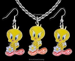 Tweety Pie Necklace &amp; Earrings Set - Tweety Bird Cartoon Jewelry Gift Free Ship&#39; - £16.05 GBP