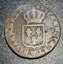 1784 W France King Louis XVI 1 Sol (12 Deniers) Lille French Revolution ... - $19.80
