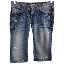 BKE Distressed Sabrina Jeans Womens Size 27 Blue Capri Embroidered Denim... - $26.04