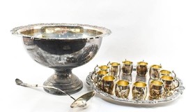 15 Piece Vintage Silverplate Punch Bowl Dipper 12 Cups F. B. Rogers Silv... - $242.74
