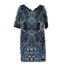 Sandra Darren Dress Size 10 Geometric Black Blue Short Sleeve Lined Casual Dress - £19.50 GBP